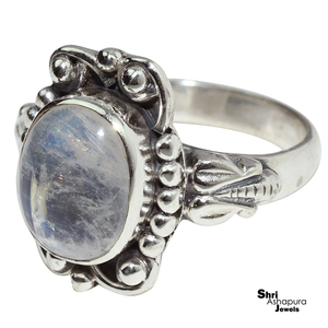 Gran forma Oval blanco de la piedra lunar del arco iris 925 anillos de plata esterlina 925 joyería de plata hecha a mano joyería de plata 925 de la India - Product Image 2
