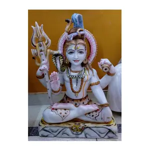 Statue artisanale en marbre blanc indien du Seigneur Shiva Shankar Ji avec des détails dorés - Product Image 1