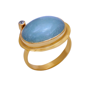 Natural Aquamarine <b>Cubic</b> <b>Zirconia</b> Gemstone 925 Sterling <b>Silver</b> Gold Plated <b>Ring</b> Jewelry Wholesaler Manufacture Casa De Plata - Product Image 1