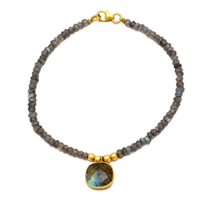 Bracelet coussin Labradorite unisexe en argent sterling avec perles Labradorite pour fêtes, mariages et cadeaux - Product Image 1