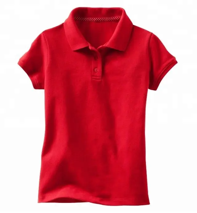 Girls pique polo Plain Dyed smart casual solid pattern tee shirts BUTTON PLACKET RIB CUFFS OEM ODM service 100% cotton t shirt