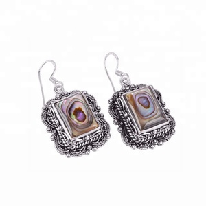 ต่างหู925สเตอร์ลิงเงินสไตล์วินเทจอัญมณีหอยเป๋าฮื้อแท้พร้อมชุบเงินโรเดียมสำหรับผู้หญิงของขวัญปาร์ตี้สำหรับเด็กผู้หญิง - Product Image 1