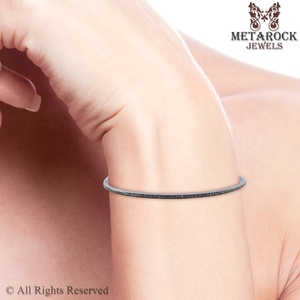 Bracelet en argent Sterling 925, ensemble de pavé à une ligne, diamant noir, fait à la main, bijoux élégants de styliste, métal arock, nouvelle collection - Product Image 3