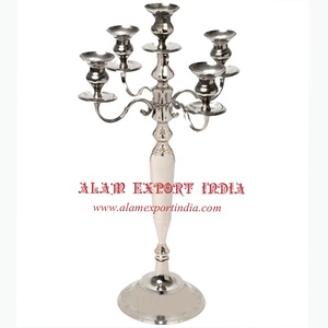 Candelabros de Metal Vintage con cuentas de cristal colgantes, candelabros hechos a mano de diseñador para decoración de centro de mesa de boda - Product Image 1