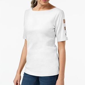 Hot Trending Ladies Custom Basic manga corta patrón sólido camiseta de talla grande estilo Casual ropa bordado precio bajo - Product Image 1