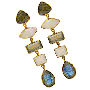 Multi Cab Moonstone labradorite 925 sterling <b>silver</b> gold plated stud dangle <b>earrings</b> Jewelry Fashionable <b>Earring</b> For <b>Women</b> Girls - Product Image 2