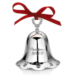 Campana colgante chapada en plata para árbol de Navidad, adornos grabados con cinta roja para decoración de árbol de Navidad - Product Image 3