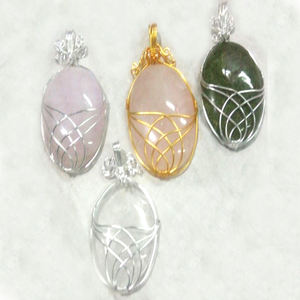 Surtido de piedras preciosas hechas a mano colgante alambre Wrape joyería de la India - Product Image 1