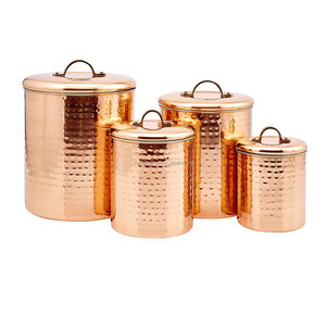 Hammered Copper <b>Canister</b> <b>Set</b> of 4 Pcs for Home Hotel Restaurant Use - Product Image 1