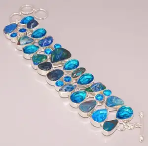 NATURAL AZURITE MALACHITE 925 STERLING SILVER PLATED BRACELET