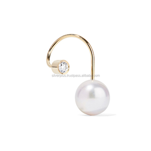 Fabricante indio de oro amarillo sólido de 14K, pendientes de tuerca con gancho de piedras preciosas de perlas de agua dulce para mujer, regalo de joyería fina - Product Image 2