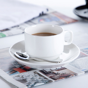 Ensemble de tasses et soucoupes à café empilables en porcelaine blanche, utilisées dans les cafés et restaurants, tasse à bubble tea réutilisable, tasses à café - Product Image 4