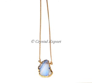 Collier en pierre précieuse bleue Onyx, chaîne en or, exportation de cristal - Product Image 1