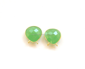 Prehnite Chalcedony 14มม. ทำด้วยมือขั้วต่อเหลี่ยมเพชรพลอยชุบทองรูปหัวใจเครื่องประดับแฟชั่น - Product Image 3