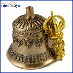 Cloche d'objet du dharma tibétain en bronze et ensemble de bajra avec gravure sculptée pour une utilisation religieuse puja - Product Image 5