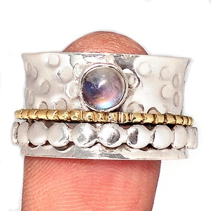 Bague en argent sterling 925 massif à deux tons avec pierre de lune de méditation, multi-gemmes, bijoux fins, bague en argent pour cadeau - Product Image 1