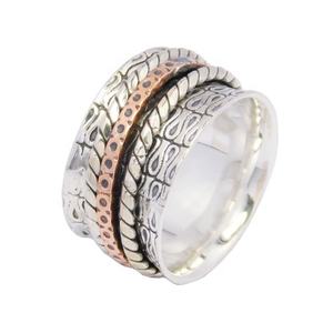Tow Tone 925 Sterling <b>Silver</b> Hammer <b>Eternity</b> Vermeil <b>Ring</b> Engagement Wedding Party Wear Gift Supplier and Exporter - Product Image 1