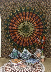 Tapiz con estampado de Mandala de pavo real, ropa de cama colgante de pared, de tamaño real Queen colcha de algodón, maravillosa por consignadores indios - Product Image 3