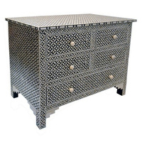 Commode à tiroirs Geometry Bone Inlay Tiroirs à incrustation d'os uniques Décoratifs pour la maison Taille et couleur personnalisées Incrustation d'os