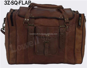 Lowellcraft Vintage <b>Large</b> Genuine Leather <b>Holdall</b> Duffle 28" Square Shape 3655L Zipper Closure Travel Bag - Product Image 3