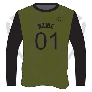 Maillot de basket-ball personnalisé pour homme à manches longues, vert olive, impression sublimée, évacuation de l'humidité, col rond, manches longues, taille adulte - Product Image 3