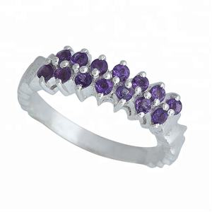 Hermosa piedra preciosa amatista redonda facetada 925 anillo de banda de plata esterlina joyería anillo de moda plateado para mujer. - Product Image 2