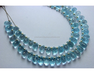 Gotas en forma de pera de Topacio Azul facetado natural, cuentas de 8 pulgadas, calidad superior - Product Image 1