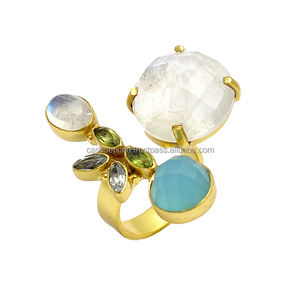 Multi Gemstone Bague en argent sterling 925 faite à la main avec lunette plaquée or et griffe Bague classique à la mode pour femmes filles - Product Image 3