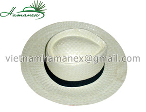 High Quality Fedora Style <b>Trilby</b> <b>Straw</b> <b>Hat</b> Natural Palm Leaves Brim - Product Image 2