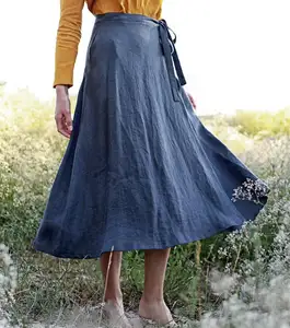 Женская длинная юбка из 100% хлопка, длинная юбка с запахом