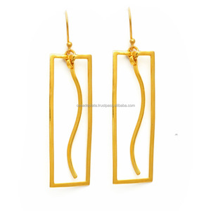 Pendiente de Plata de Ley 925 hecho a mano, pendiente colgante de moda chapado en oro clásico liso para regalo de aniversario de boda para mujer - Product Image 2