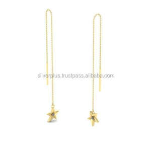 Pendientes de cadena de barra de estrella pavimentada con diamantes naturales, joyería fina de oro amarillo/rosa/blanco de 14 quilates - Product Image 1