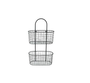 Panier à fruits en fil métallique enduit de poudre noire, panier en fer noir-paniers en métal noir avec poignées - Product Image 1