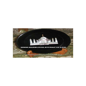 Belle assiette décorative à manger en incrustation de marbre noir faite à la main - Product Image 1