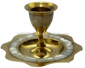 Exclusive Design Handmade <b>Brass</b> <b>Candlestick</b> Holders with Mop 6036 Metal Lanterns & Candle Jars for Home Decoration 10x6.5cm - Product Image 1