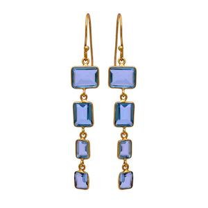 Boucles d'oreilles pendantes en topaze bleue, forme rectangle, pierres précieuses, couleur argent et or 925, bijoux faits à la main, livraison gratuite - Product Image 1