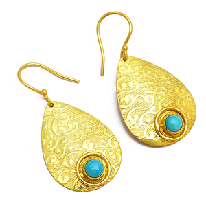 Round Cabochon Turquoise Gemstone Dangle <b>Earrings</b> 925 <b>Sterling</b> <b>Silver</b> Jewelry Gold Plated Trendy Fashionable <b>Earring</b> For Women. - Product Image 2