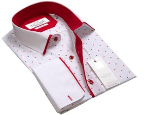 Camisa de cuello para hombre, camisa de punto blanco y rojo - Product Image 1