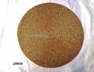 Glass Bead <b>Place</b> <b>Mats</b> in Golden Color and Round Shape Table Ware Tableware - Product Image 2