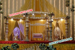 เวทีแต่งงานชั้นสูงตกแต่งเวทีแต่งงานรอยัลติดตั้งเวทีเอเชียแกรนด์กับเสาต้นปาล์ม - Product Image 5