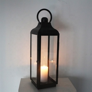 Elegant royal <b>black</b> metal candle <b>lantern</b> for hall or home decorations - Product Image 1