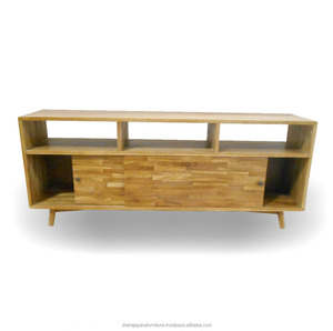 Muebles para el hogar, mediados de siglo clásico de soporte de madera, puertas correderas con motivo de chapa - Product Image 2