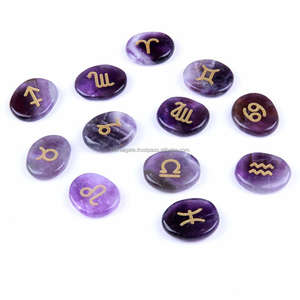 Ensemble de 12 pierres précieuses améthyste, symboles du zodiaque gravés, sculpture Reiki pour le Feng Shui et la décoration de la maison - Product Image 2