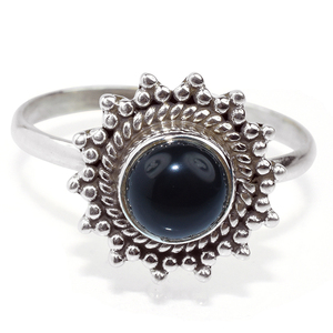 Anillos de plata de ley 925 con forma redonda de ónix negro, joyería de plata fina - Product Image 3