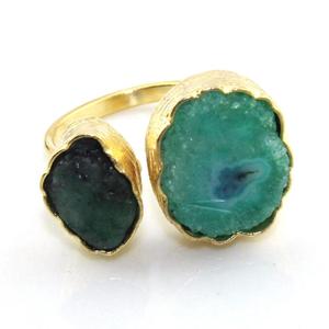 Natural Raw Emerald & Solar Quartz Gemstone <b>Ring</b> <b>Brass</b> 24K Gold Plated <b>Ring</b> Handmade Adjustable Boho <b>Ring</b> - Product Image 2