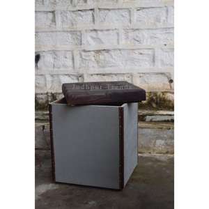 Taburete Otomano Moderno de Estilo Indio, de Madera, Lona y Cuero, para Sala de Estar, Cocina, Comedor, Dormitorio, Baño y Uso en Exteriores - Product Image 1