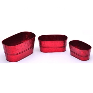 Macetas de acero galvanizado Color granate Maceta en relieve galvanizada maceta de jardín de metal blanco antiguo y macetas - Product Image 2