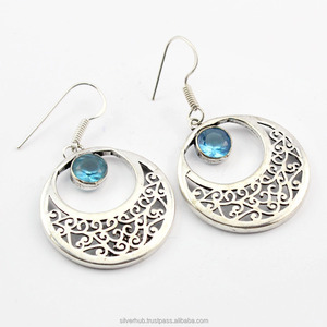 Boucles d'oreilles en argent sterling avec topaze bleu ciel faites à la main, pierre de naissance de décembre, bijoux élégants, cadeau pour femmes, design bohème - Product Image 4