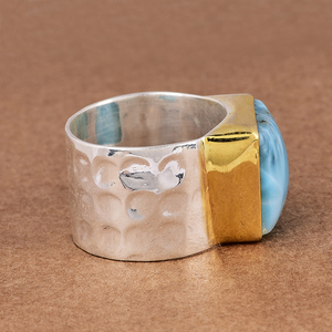 Genuino Larimar forma cuadrada bisel piedra preciosa plata maciza chapado en oro anillo joyería mayorista fabricante CASA DE PLATA - Product Image 3