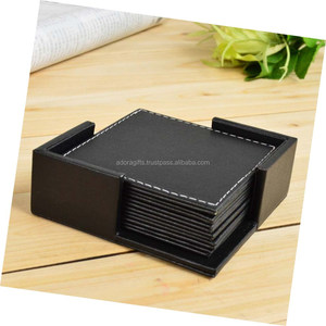 Posavasos de cuero PU con logotipo personalizado, Juego de 4 posavasos para hogar, oficina, cocina y Bar - Product Image 1